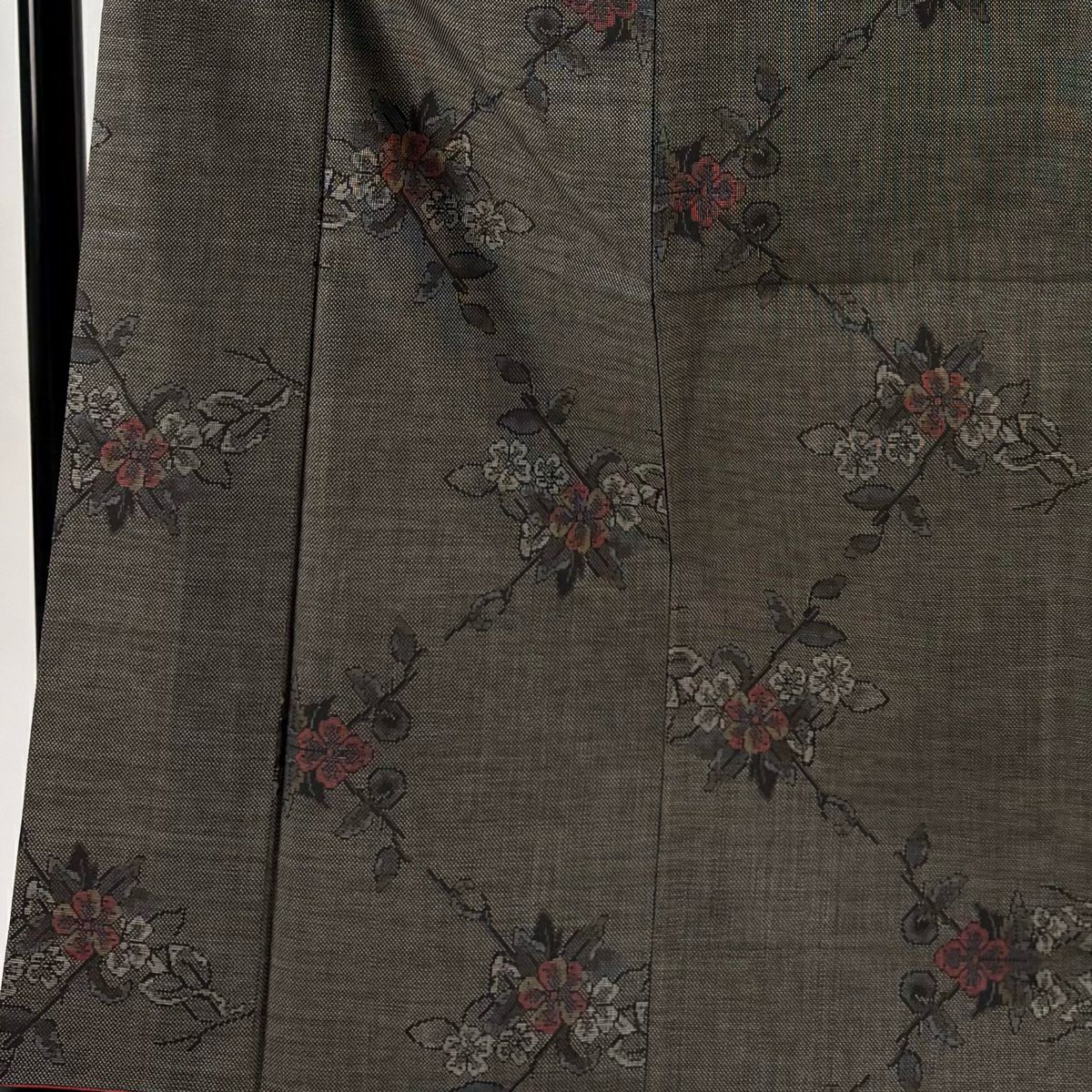 【美品】 紬織 身長162.5cm 袖長65cm M 雙層 枝花 焦茶 純蠶絲 秀品級