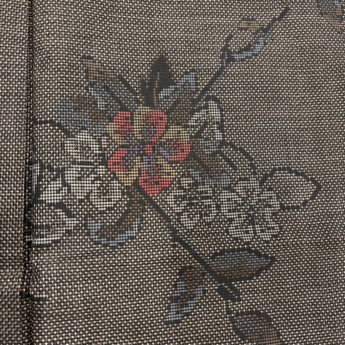 【美品】 紬織 身長162.5cm 袖長65cm M 雙層 枝花 焦茶 純蠶絲 秀品級