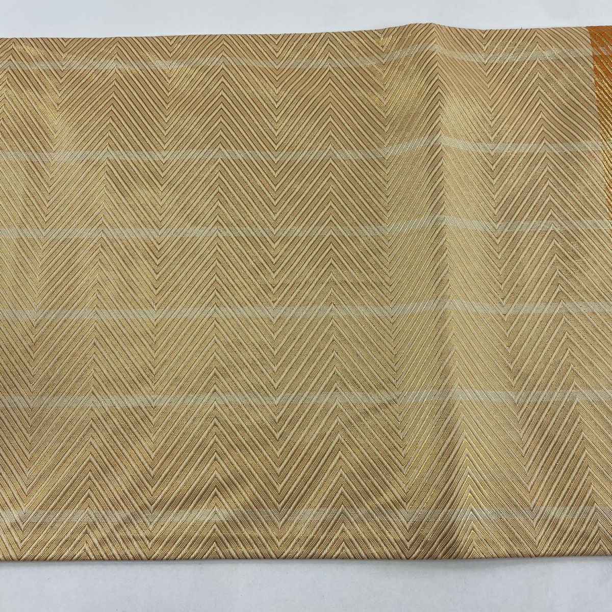 【美品】 袋帶 秀品級 草花紋紋 幾何學 金金箔 奶油色 全通 純蠶絲