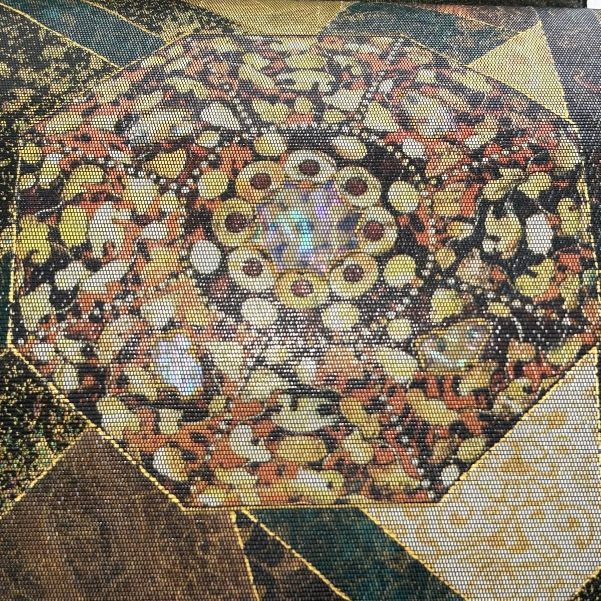 袋帶 秀品級 華紋 幾何學 金金箔 金銀彩 焦茶 純蠶絲