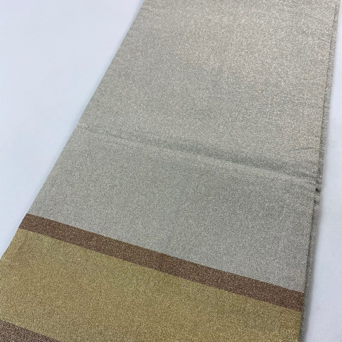 【美品】 袋帶 秀品級 段紋 金金箔 灰茶 六通 純蠶絲