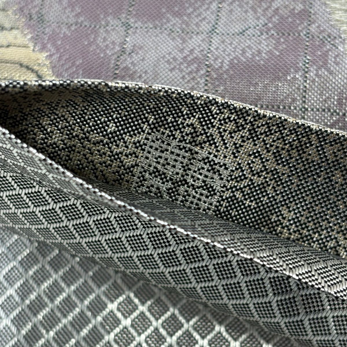 【美品】 袋帶 秀品級 じゅらく 落款あり 仙鶴 葉柄 金銀彩 墨 六通 純蠶絲