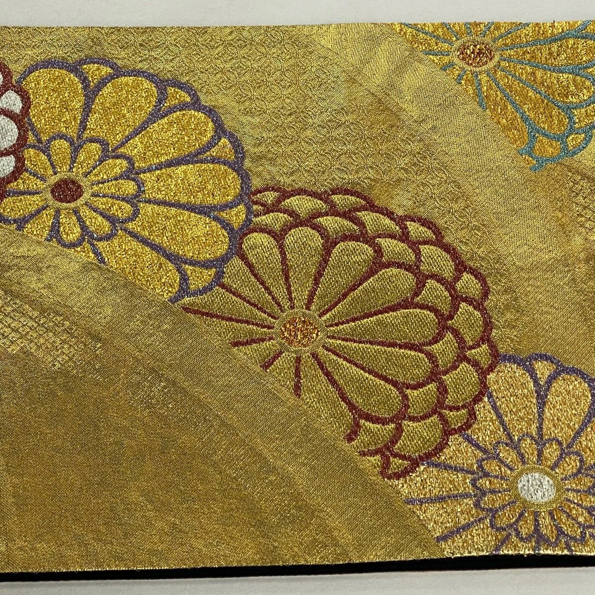 袋帶 秀品級 振袖禮服禮服用 菊花 金金箔 金絲 金 六通 純蠶絲