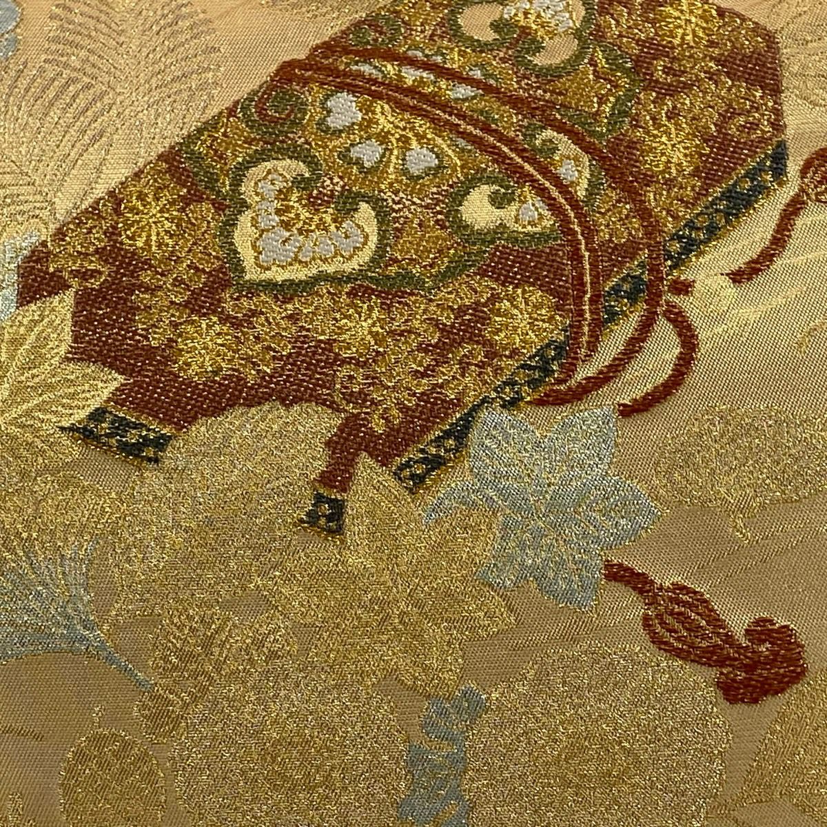 【美品】 袋帶 秀品級 文箱 草花紋紋 金金箔 金色 六通 純蠶絲