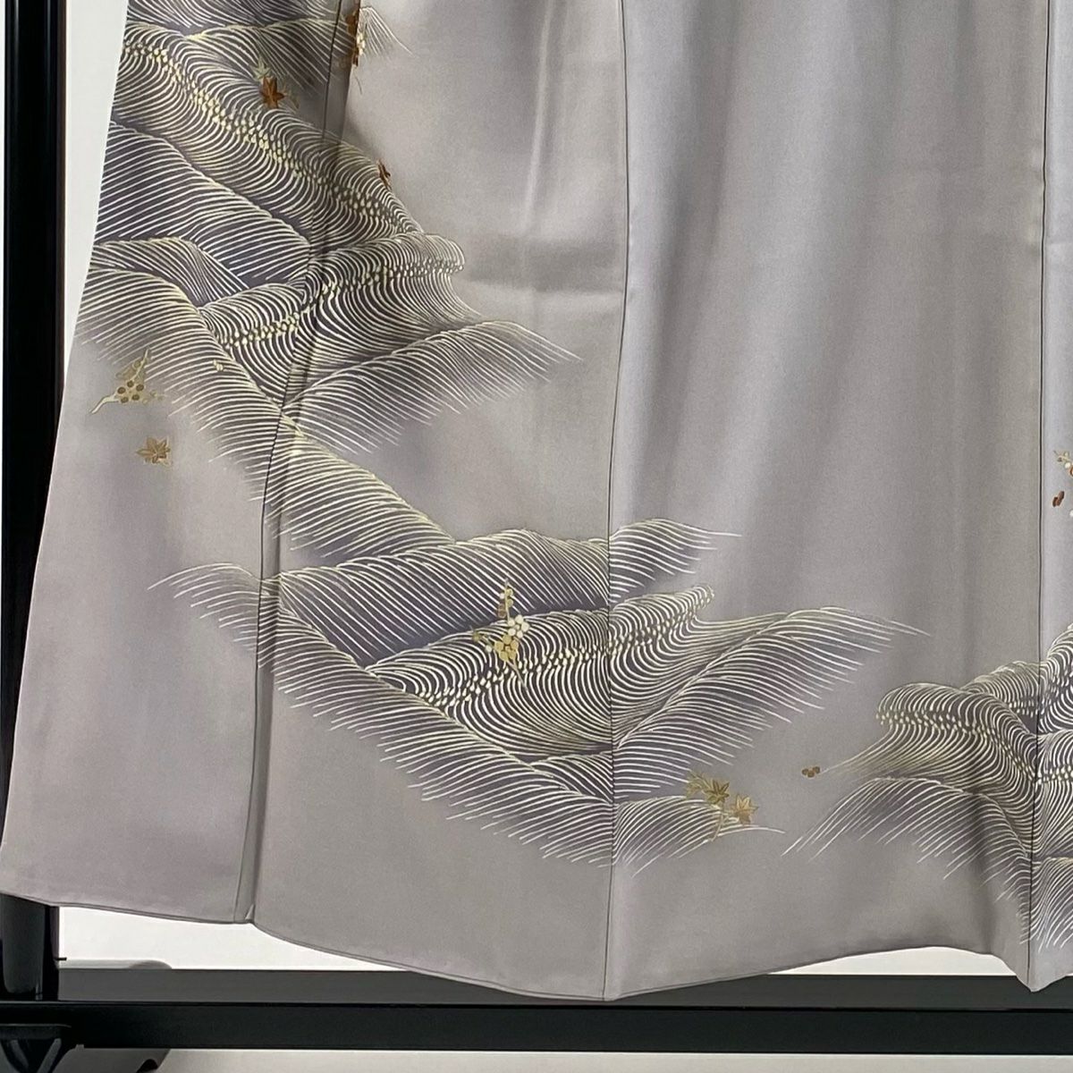 付下 身長155cm 袖長63cm S 雙層 千總 落款あり 波 梅花 刺繡 金彩裝飾 灰紫 純蠶絲 逸品級 一つ紋