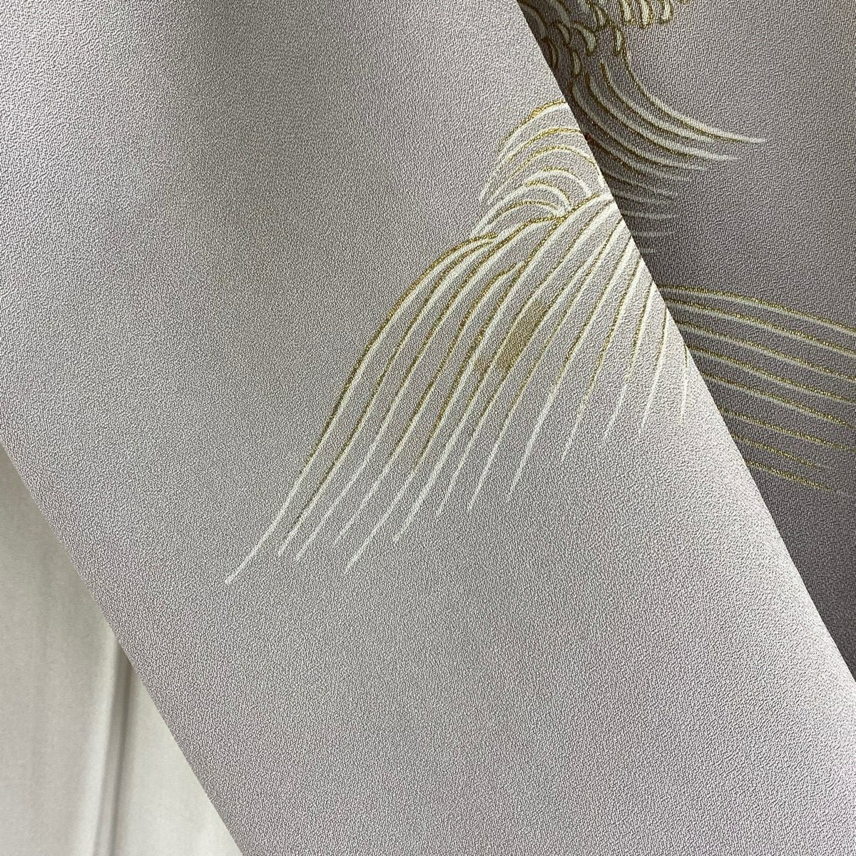 付下 身長155cm 袖長63cm S 雙層 千總 落款あり 波 梅花 刺繡 金彩裝飾 灰紫 純蠶絲 逸品級 一つ紋