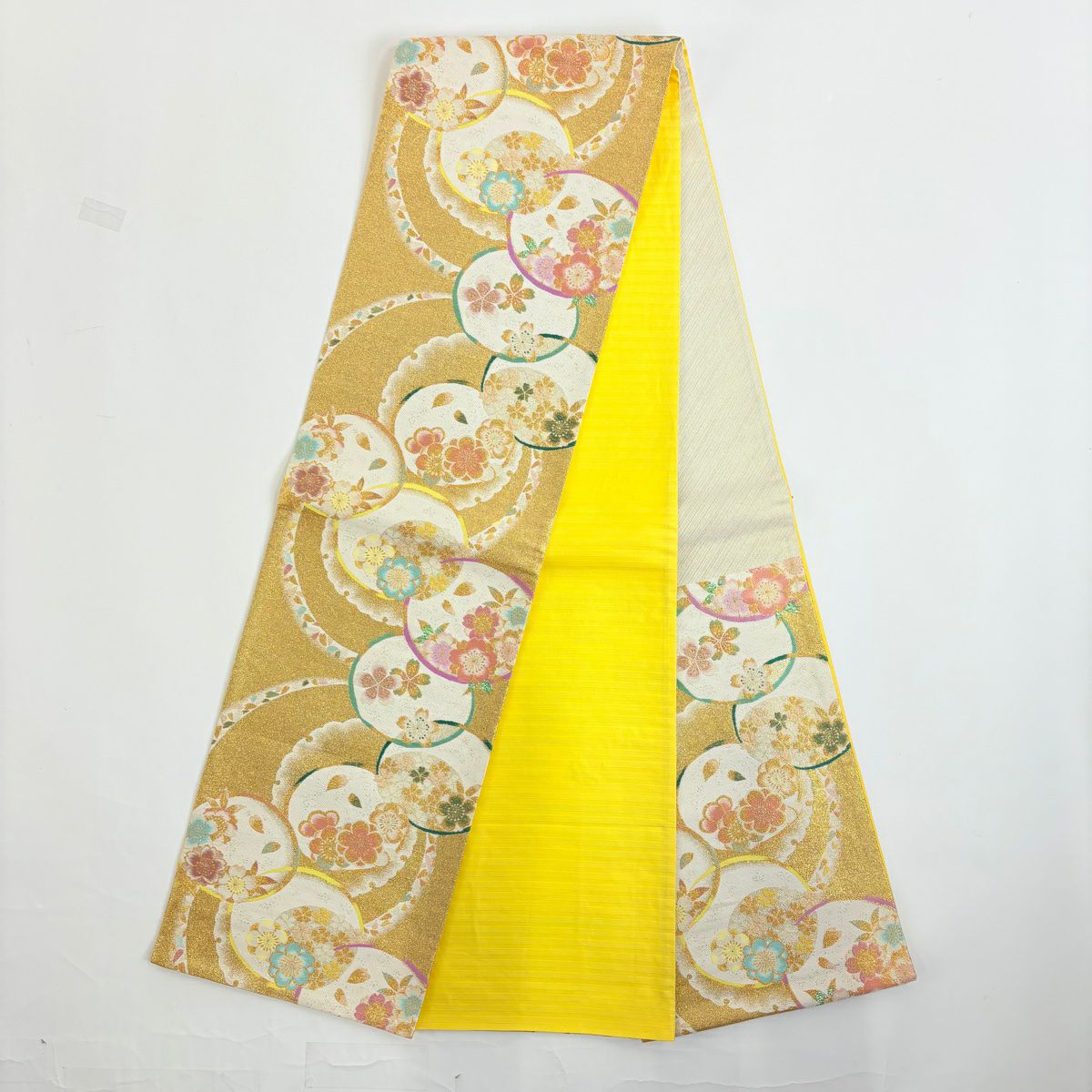 【美品】振袖禮服 身長169cm 袖長67.5cm L 雙層 袋帶全套 花筏 蝶 金銀彩 染分 紅 純蠶絲 秀品級