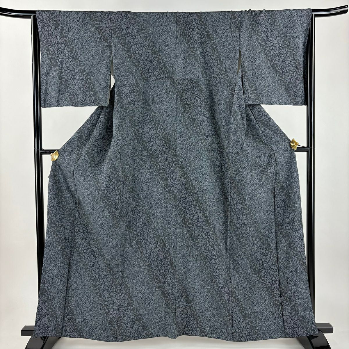 【美品】 小紋 身長161cm 袖長66cm M 雙層 小花 笹 深藍 純蠶絲 名品級
