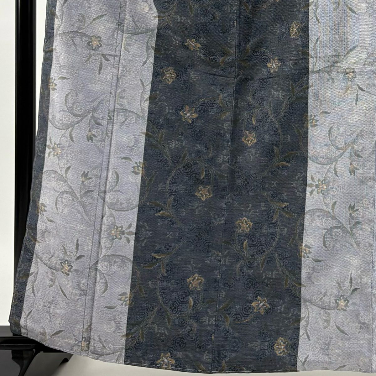 小紋 身長163cm 袖長63cm S 雙層 紬織織 草花紋紋 縱條 灰色 純蠶絲 秀品級