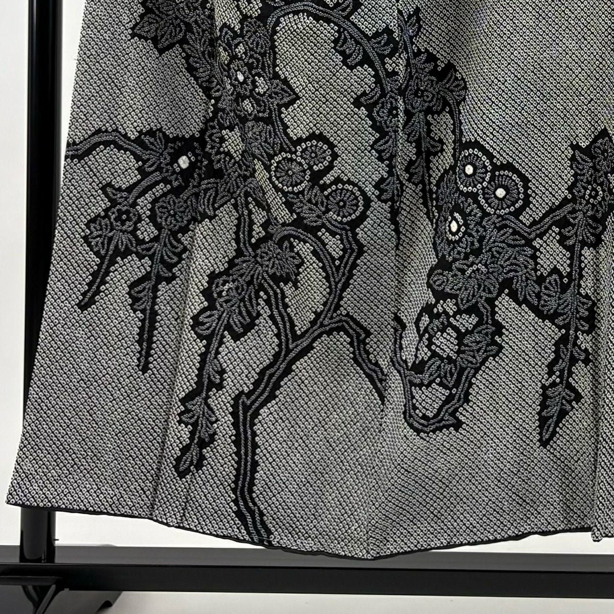 【美品】訪問服 身長153cm 袖長63.5cm S 雙層 枝花 總絞染 黑灰 純蠶絲 秀品級