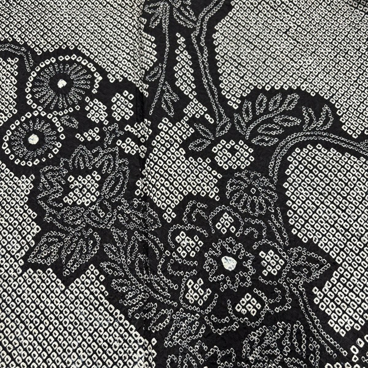 【美品】訪問服 身長153cm 袖長63.5cm S 雙層 枝花 總絞染 黑灰 純蠶絲 秀品級