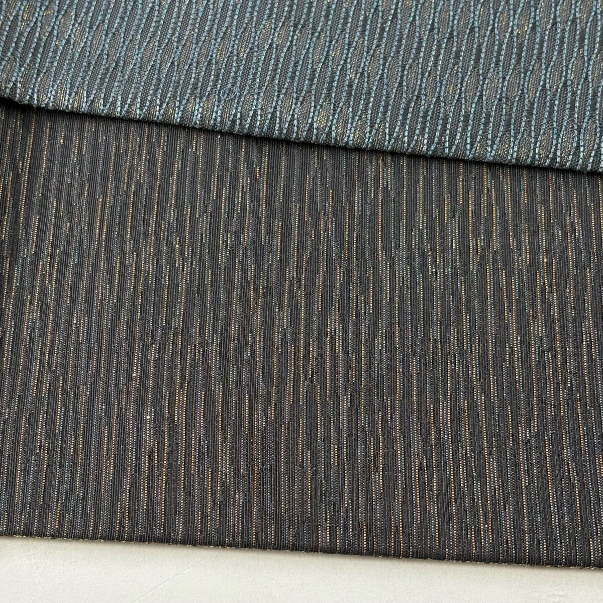 【美品】 袋帶 名品級 七寶 金絲 青灰 六通 純蠶絲