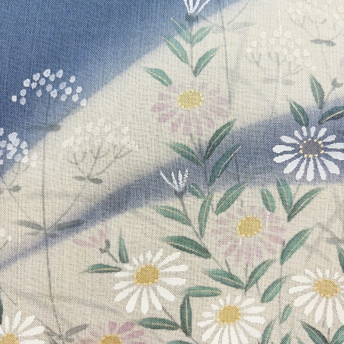 【美品】 袋帶 名品級 夏帶 草花紋 金彩裝飾 青灰 純蠶絲