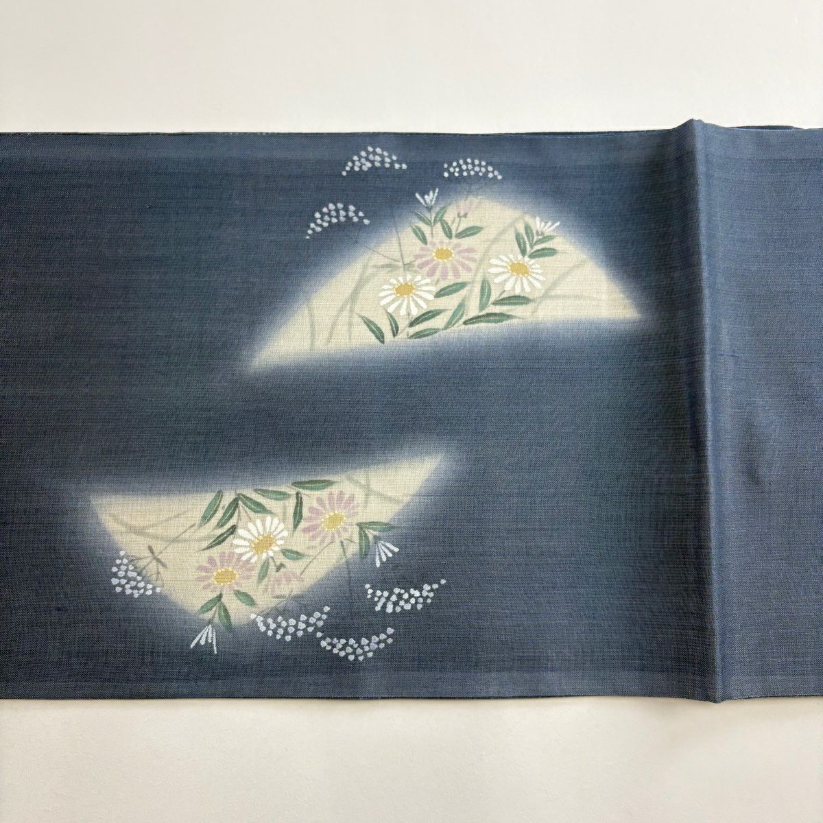 【美品】 袋帶 名品級 夏帶 草花紋 金彩裝飾 青灰 純蠶絲