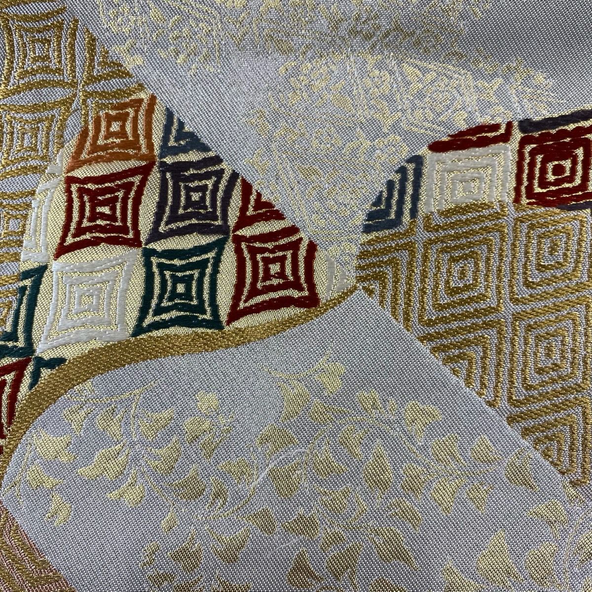袋帶 秀品級 龜甲 葉紋 金金箔 金絲 灰色 六通 純蠶絲
