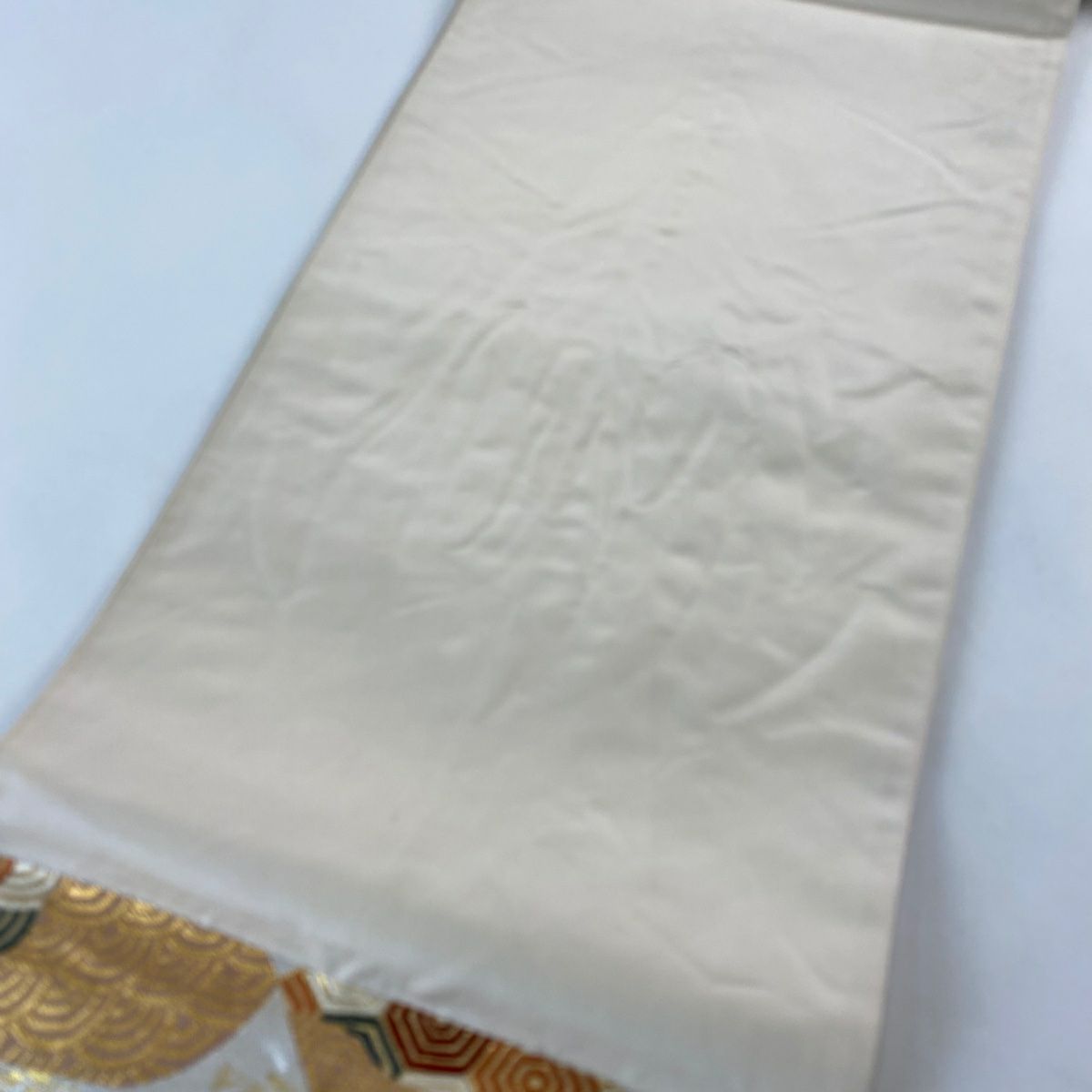 袋帶 秀品級 龜甲 葉紋 金金箔 金絲 灰色 六通 純蠶絲
