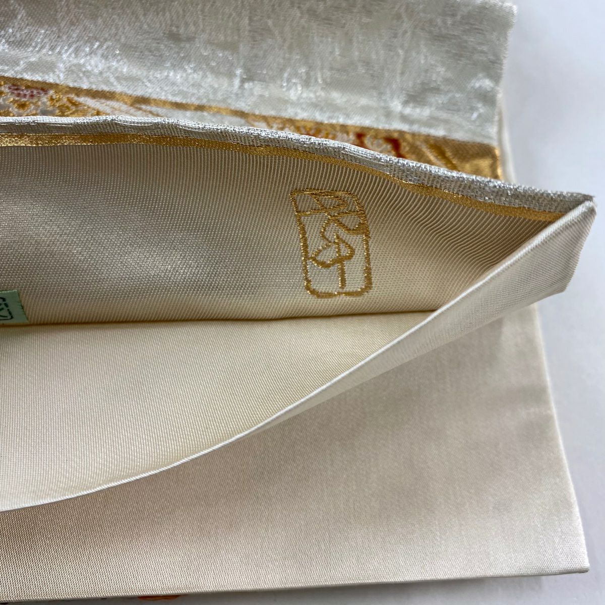 袋帶 秀品級 加納幸 落款あり 向鳥 華紋 金銀絲 灰 深藍 六通 純蠶絲