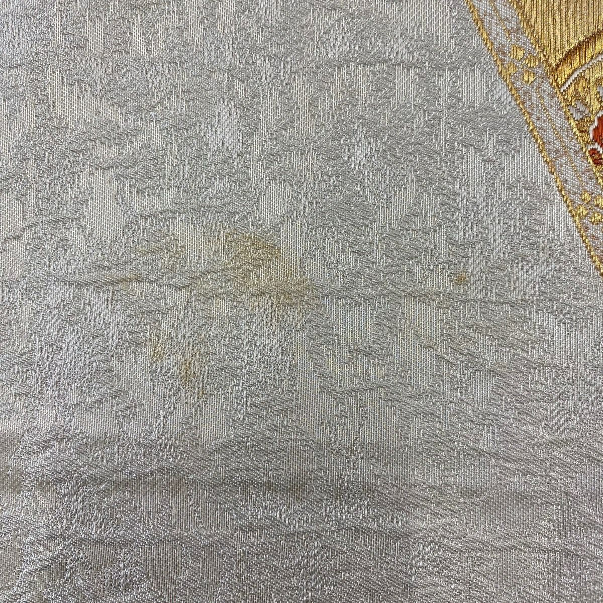 袋帶 秀品級 加納幸 落款あり 向鳥 華紋 金銀絲 灰 深藍 六通 純蠶絲
