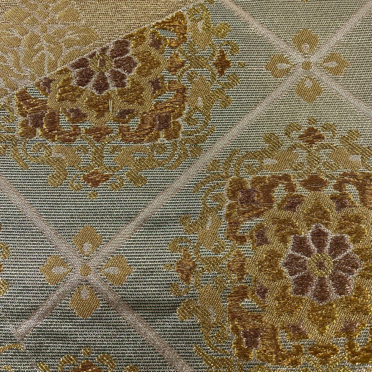 【美品】 袋帶 秀品級 證書齊全 關西仕立 華紋 花鳥 金絲 金金箔 灰茶 六通 純蠶絲