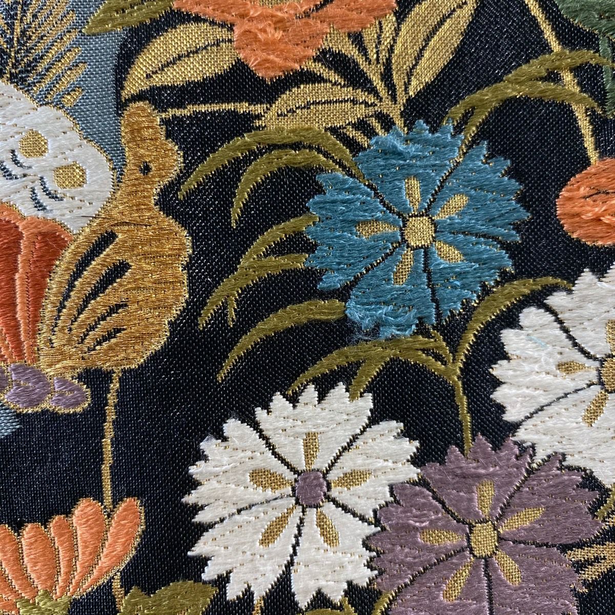 袋帶 秀品級 秋草 松樹竹子梅花 金糸 刺繡 黑 六通 純蠶絲