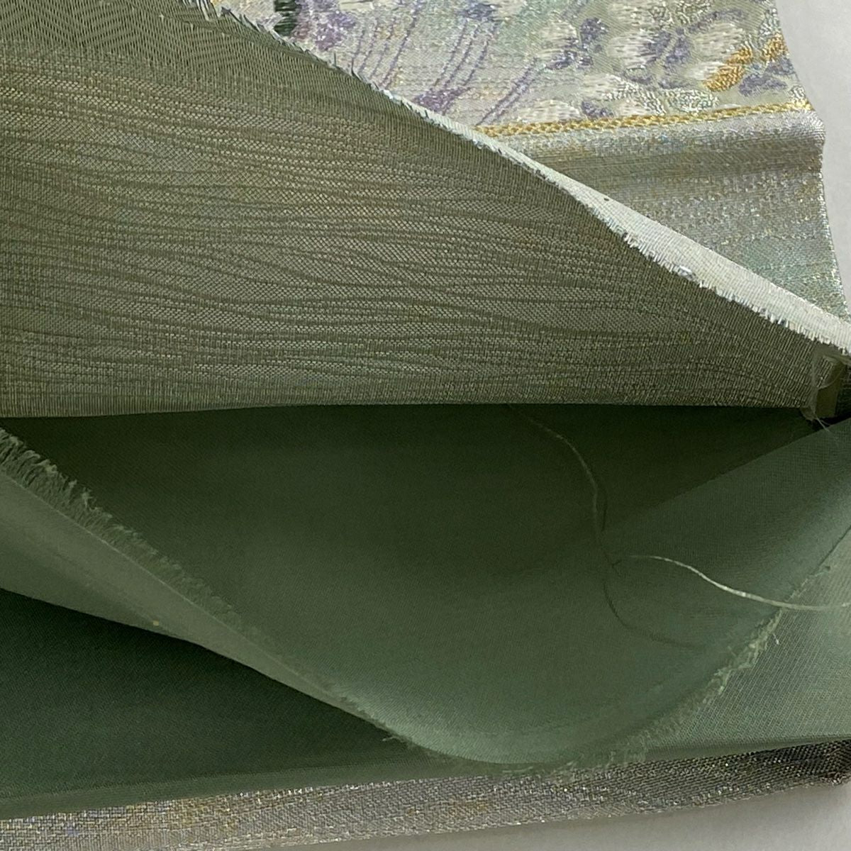 【美品】 袋帶 秀品級 樱花 流水 金金箔 金銀彩 淺綠 六通 純蠶絲
