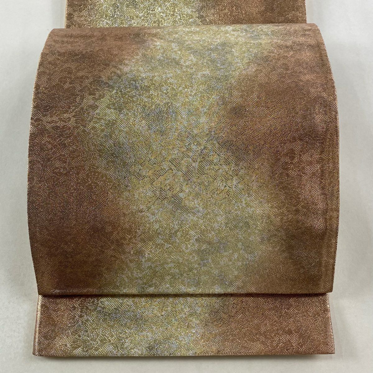 【美品】 袋帶 秀品級 證書齊全 漸變圖案 草花紋紋 金金箔 淺茶 全通 純蠶絲
