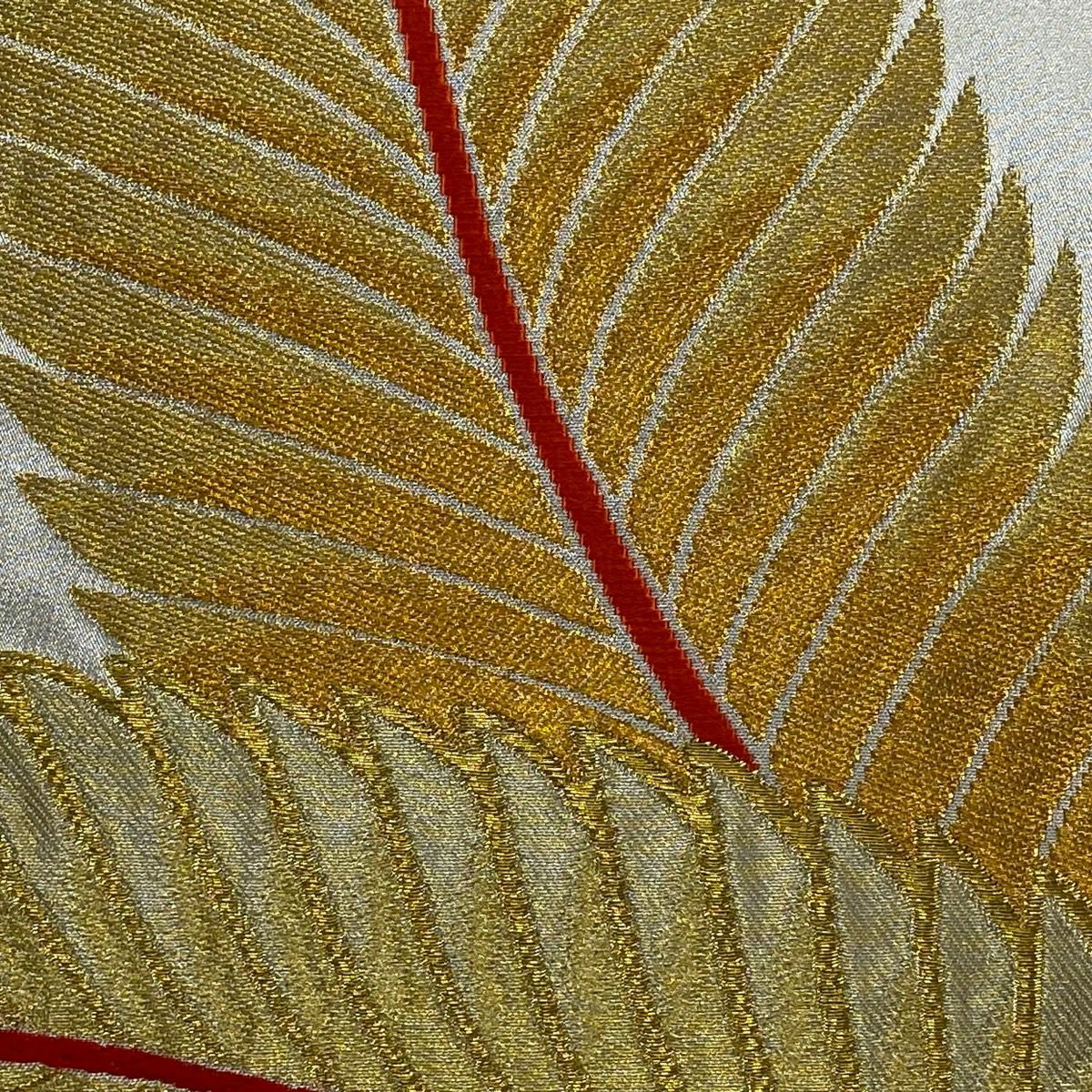【美品】 袋帶 秀品級 落款あり 本家加納 葉 金金箔 金絲 金 六通 純蠶絲