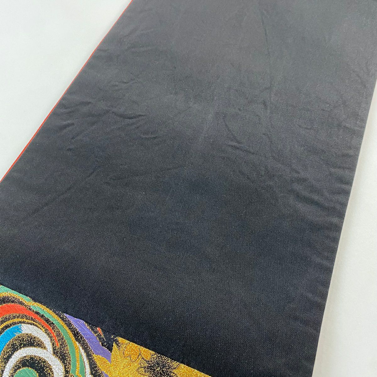 【美品】 袋帶 優品級 草花紋 蝶 金金箔 金銀絲 黑 六通 純蠶絲