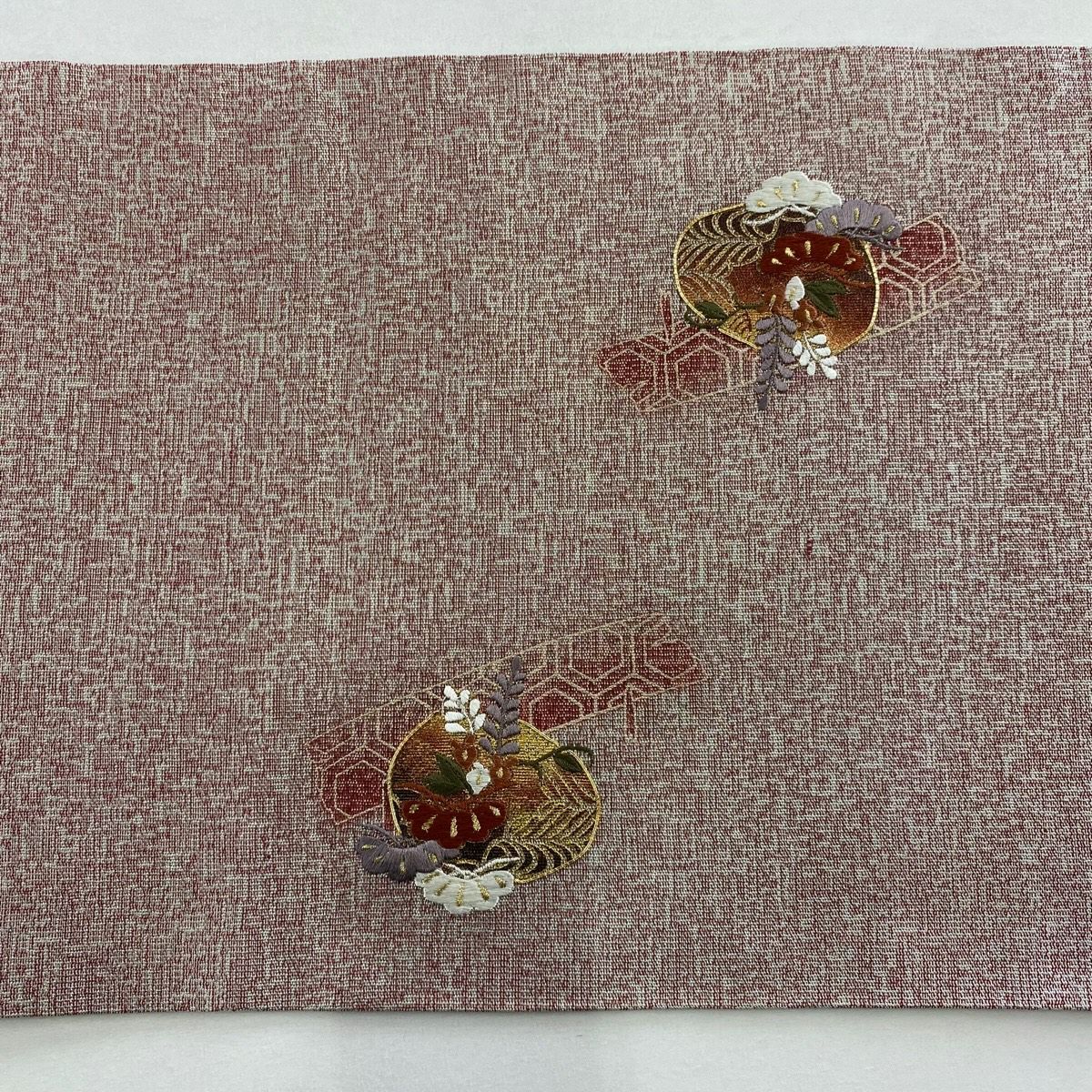 【美品】 開口名古屋帶 優品級 櫻花 笠松樹 刺繡 金金箔 銀 純蠶絲
