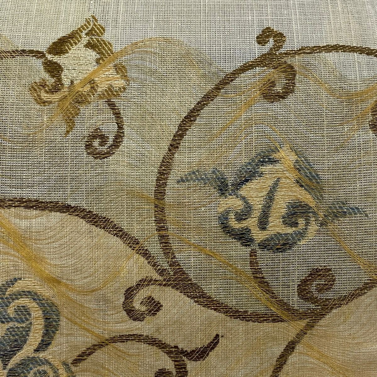 【美品】袋帶 名品級 花唐草紋 金絲 米色 大鼓圖案 純蠶絲