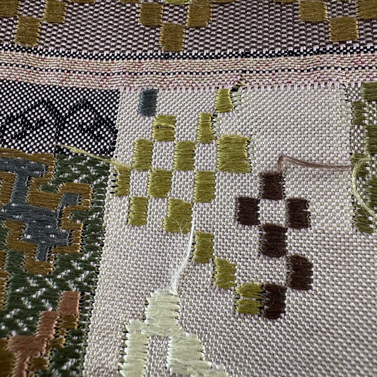 袋帶 名品級 人物 動物 刺繡 金絲 紫 六通 純蠶絲