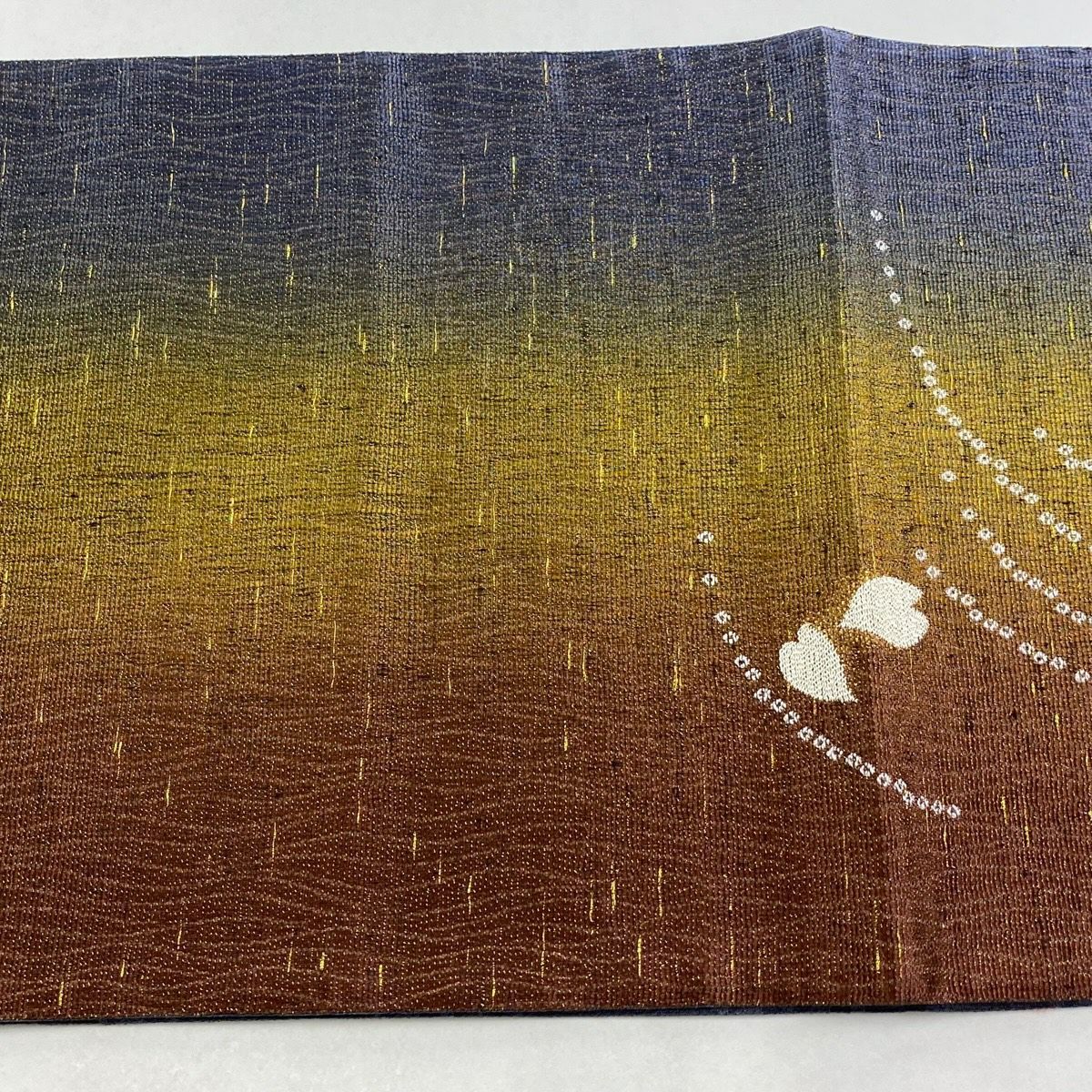 【美品】 袋帶 逸品級 兔子與龜 花瓣 金金箔 紅茶 六通 純蠶絲