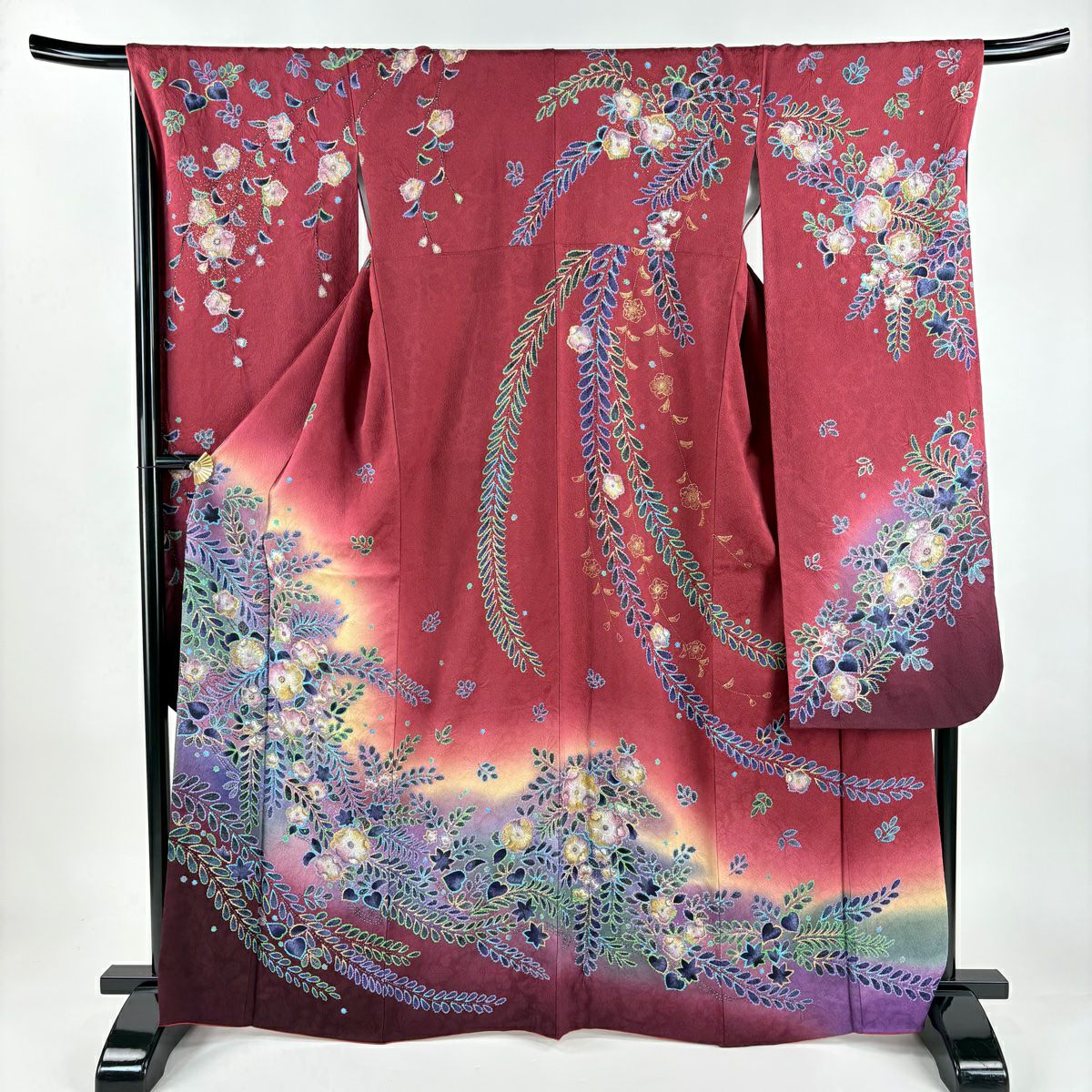 【美品】振袖禮服 身長165.5cm 袖長68cm L 雙層 大和 辻花染 金銀彩 漸層 紅色 純蠶絲 名品級