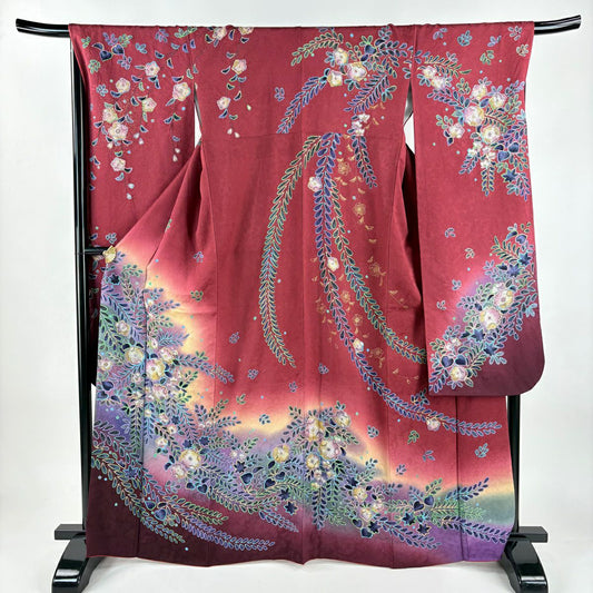 【美品】振袖禮服 身長165.5cm 袖長68cm L 雙層 大和 辻花染 金銀彩 漸層 紅色 純蠶絲 名品級