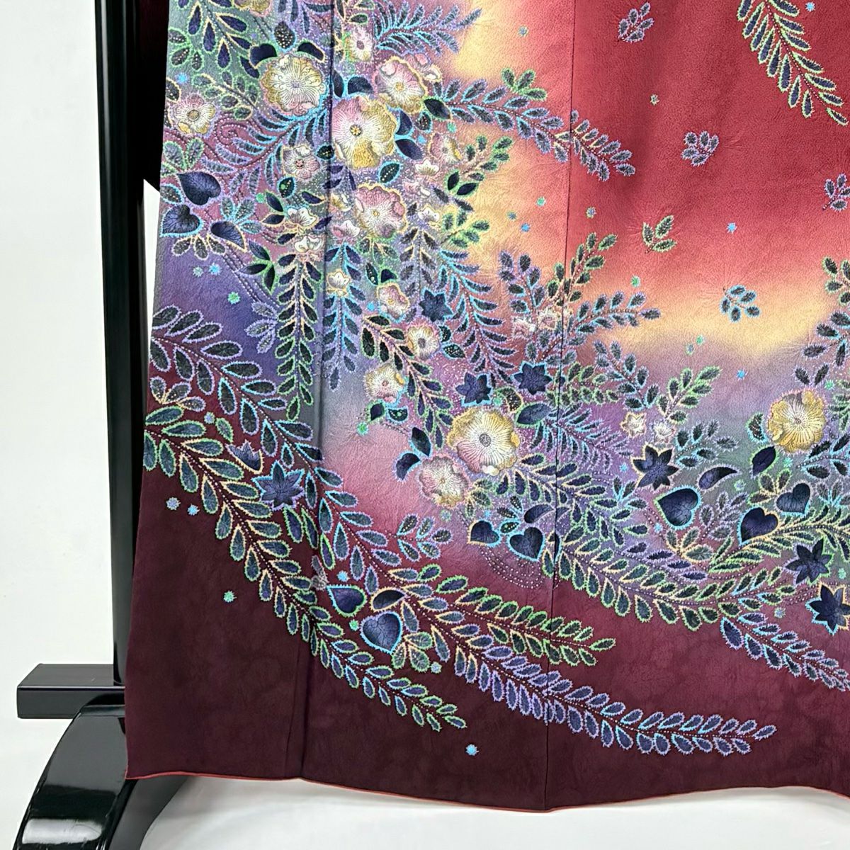 【美品】振袖禮服 身長165.5cm 袖長68cm L 雙層 大和 辻花染 金銀彩 漸層 紅色 純蠶絲 名品級
