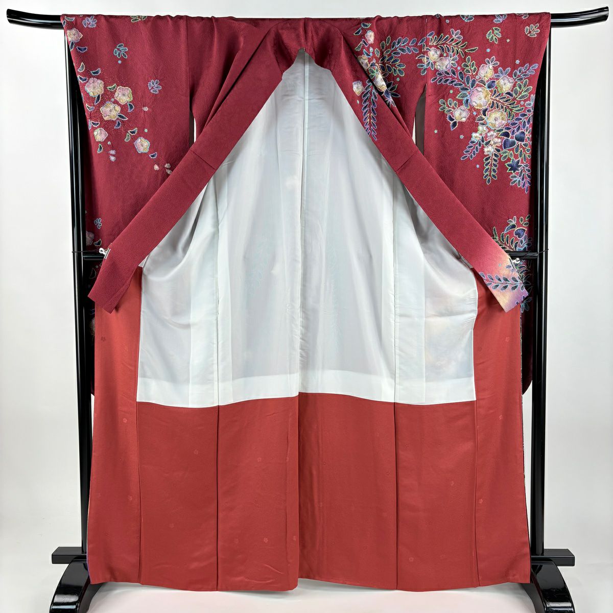 【美品】振袖禮服 身長165.5cm 袖長68cm L 雙層 大和 辻花染 金銀彩 漸層 紅色 純蠶絲 名品級