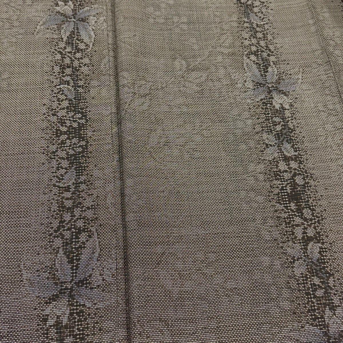 【美品】 紬織 身長164cm 袖長66.5cm M 雙層 草花紋紋 褐色 純蠶絲 優品級