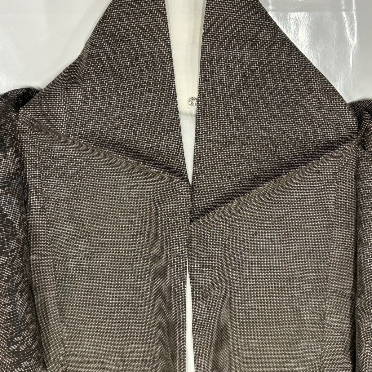【美品】 紬織 身長164cm 袖長66.5cm M 雙層 草花紋紋 褐色 純蠶絲 優品級