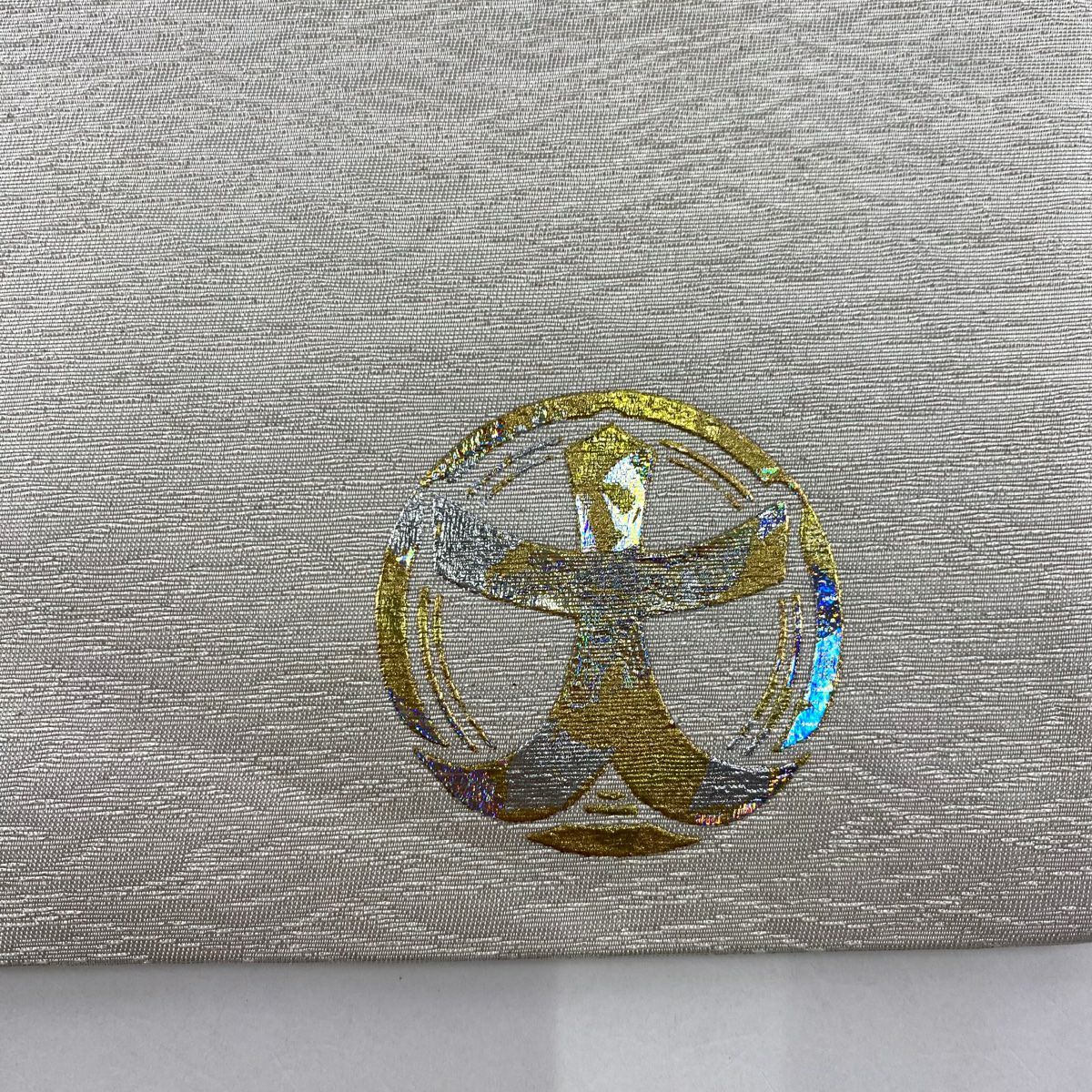 【美品】 袋帶 秀品級 幾何圖案 金金箔 灰白 全通 純蠶絲