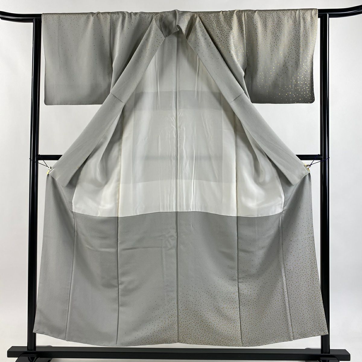 訪問服 身長154cm 袖長62cm S 雙層 人間國寶 福田喜重 有落款 金金箔散佈 金銀彩 漸層 灰色 純蠶絲 逸品級