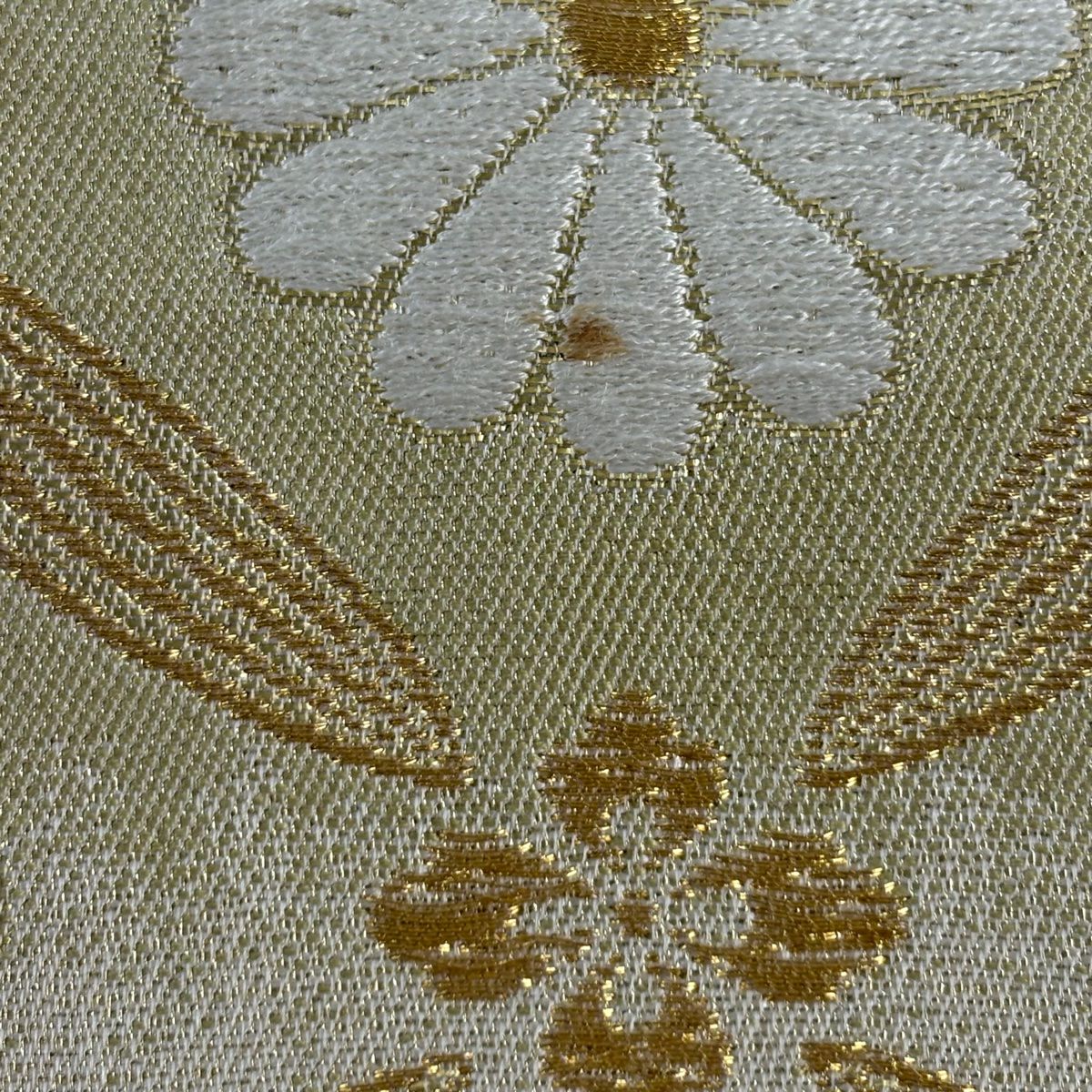 袋帶 名品級 七寶 菊花 金絲 金金箔 淺綠 六通 純蠶絲