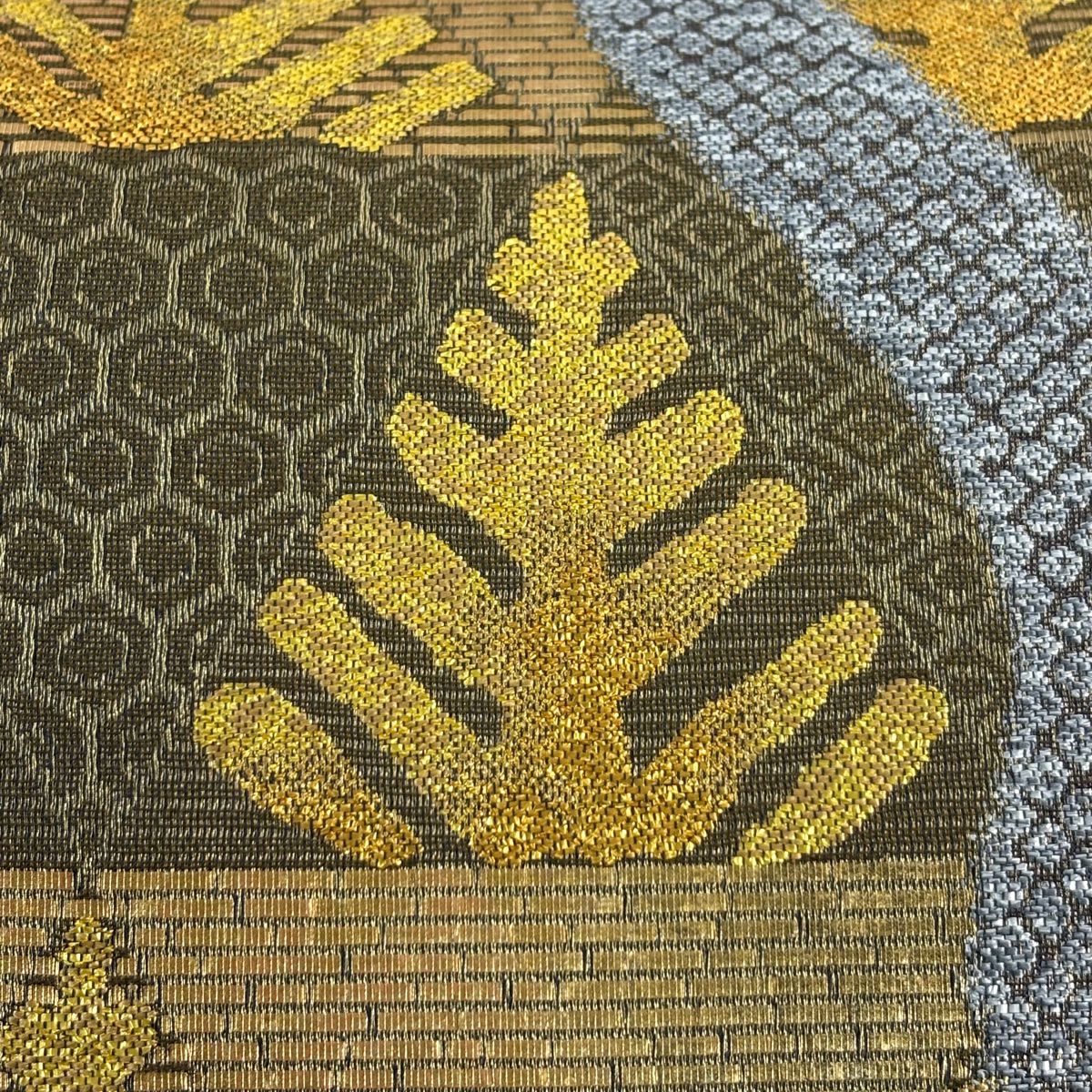 【美品】 袋帶 名品級 松樹 龜甲 金絲 金金箔 金茶 六通 純蠶絲