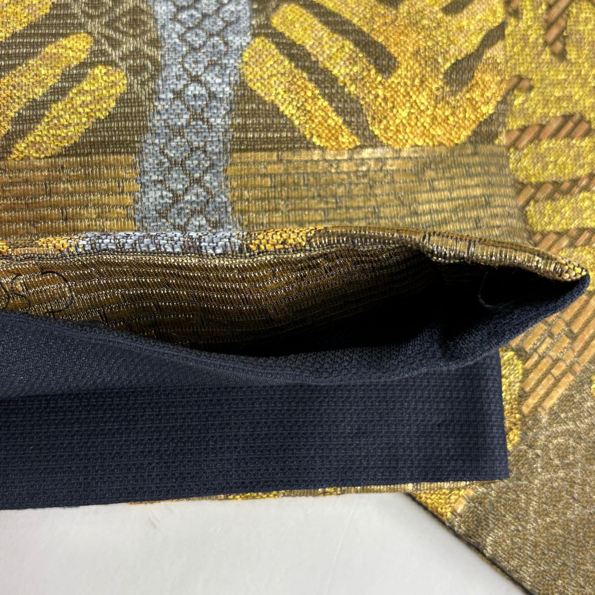 【美品】 袋帶 名品級 松樹 龜甲 金絲 金金箔 金茶 六通 純蠶絲