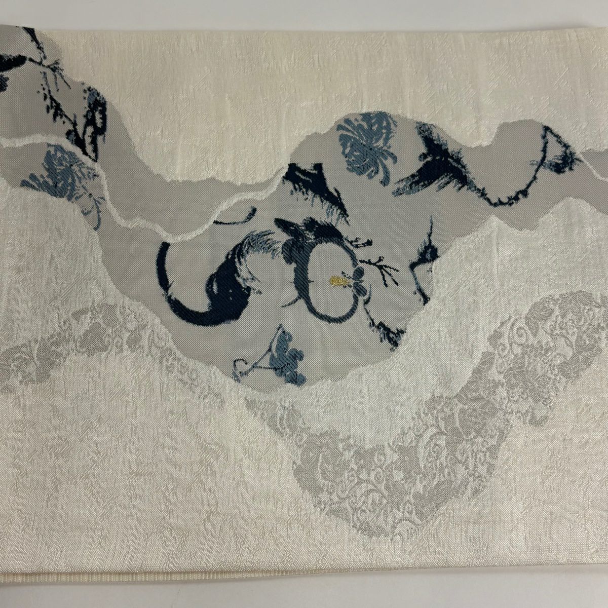 袋帶 名品級 夏帶 菊花 霞 金絲 白 六通 純蠶絲