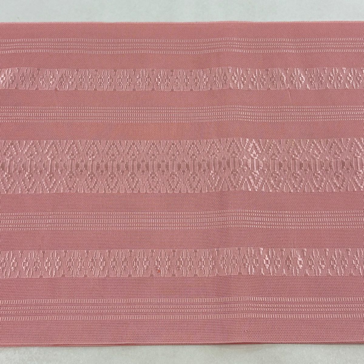 【美品】 名古屋帶 優品級 八寸名古屋帶 松樹葉仕立 夏帶 縞 幾何學圖案 淺粉色 純蠶絲