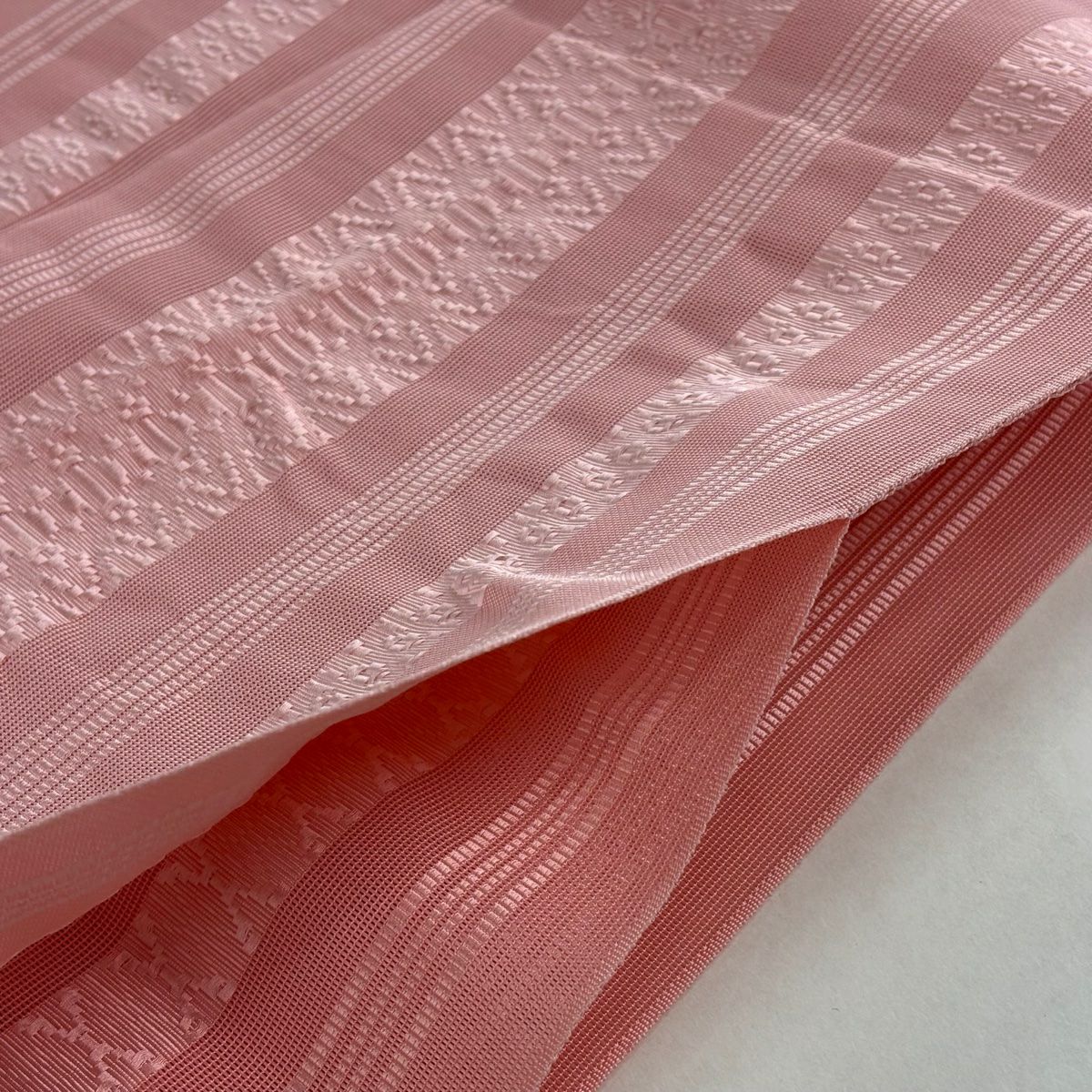 【美品】 名古屋帶 優品級 八寸名古屋帶 松樹葉仕立 夏帶 縞 幾何學圖案 淺粉色 純蠶絲