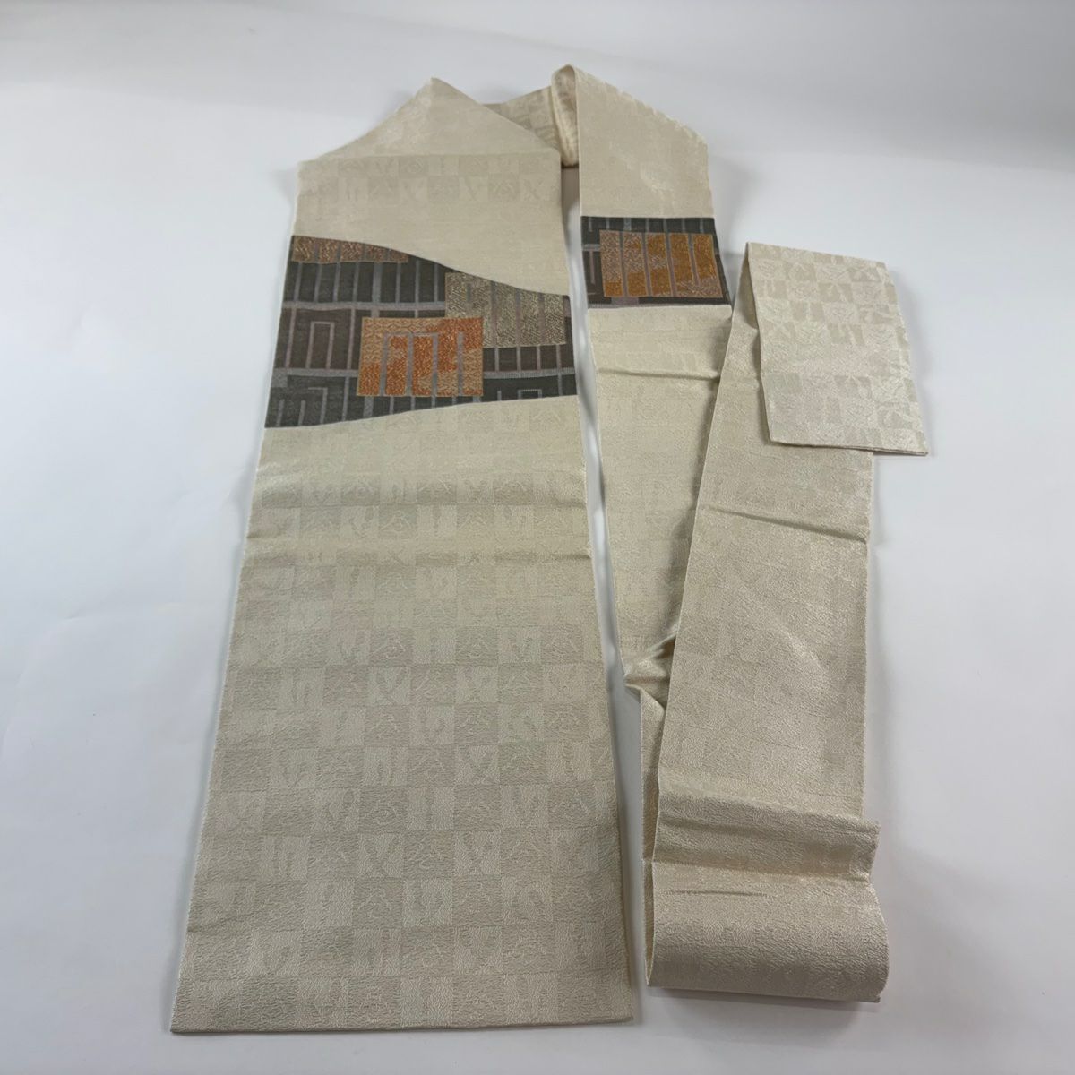 【美品】名古屋帶 逸品級 源氏香 七寶 金銀彩 金金箔 奶油色 純蠶絲