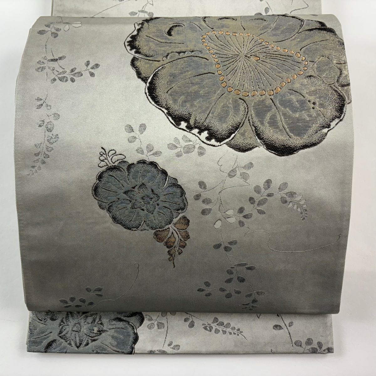 【美品】 袋帶 逸品級 落款あり 大脇一心監修 辻花染 萩 金銀彩 金金箔 銀色 六通 純蠶絲