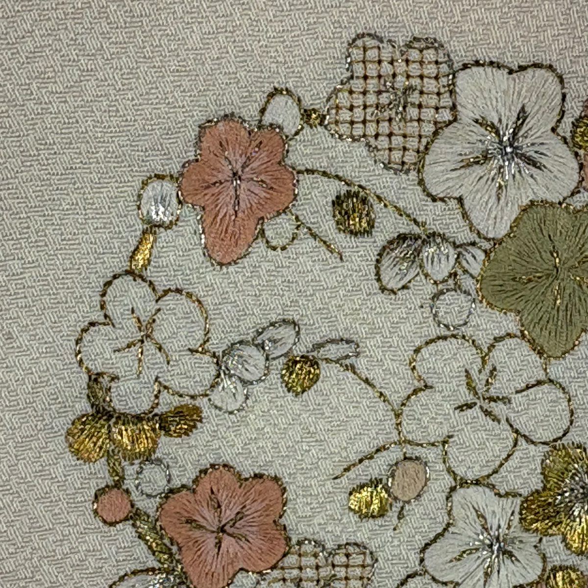 付下 身長164cm 袖長66cm M 雙層 琵琶 花喰鳥 蘇州刺繡 金銀彩 粉紅 純蠶絲 名品級