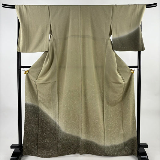 【美品】 付下 身長169cm 袖長70cm L 雙層 幾何學 金彩裝飾 抹茶 純蠶絲 名品級